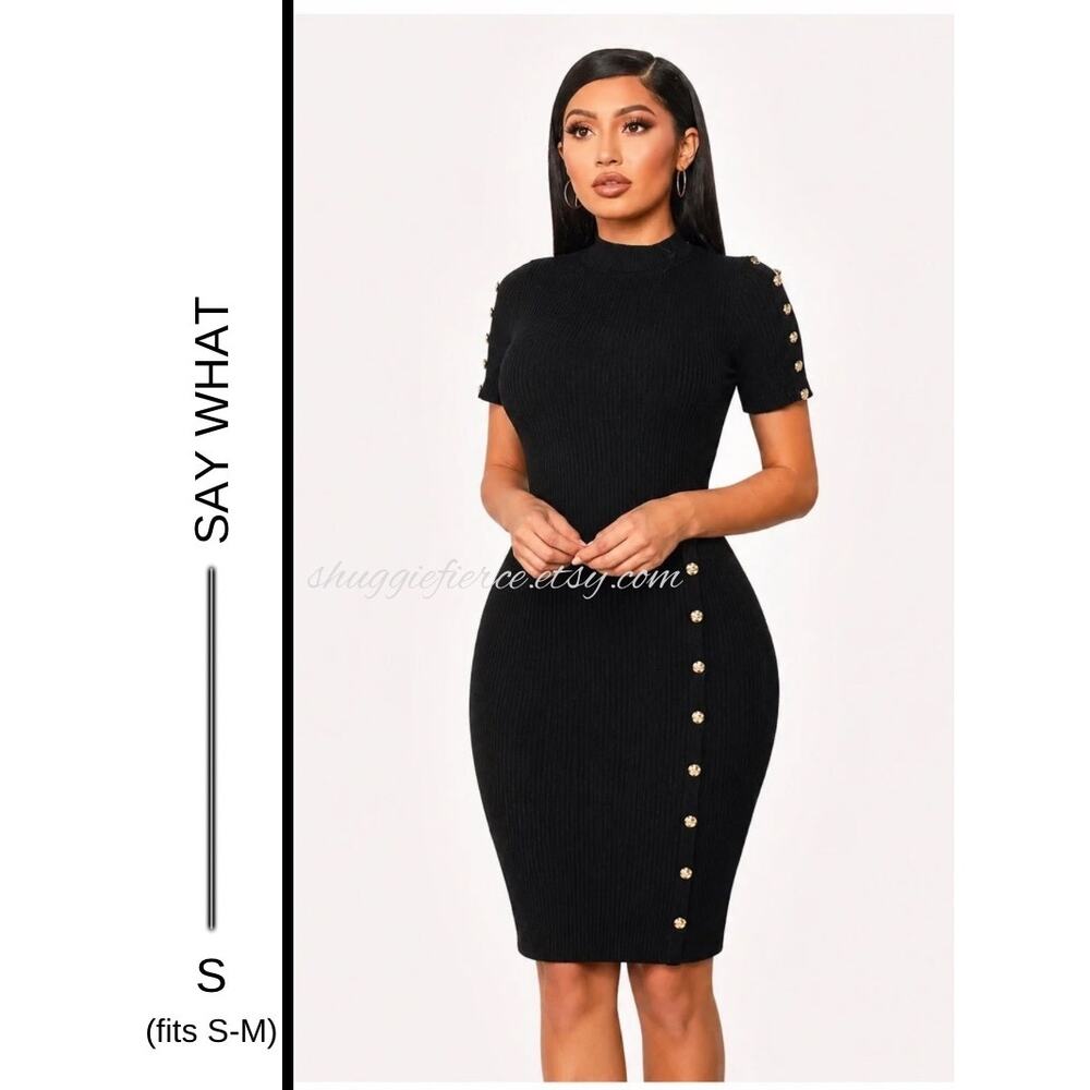 MSRP $78 ✨Say What Black Ribbed Bodycon Midi Dress Size S (fits S-M)✨QUICK SHIP
